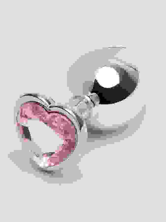 Lovehoney Jeweled Heart Metal Medium Butt Plug 3 Inch, Silver, hi-res